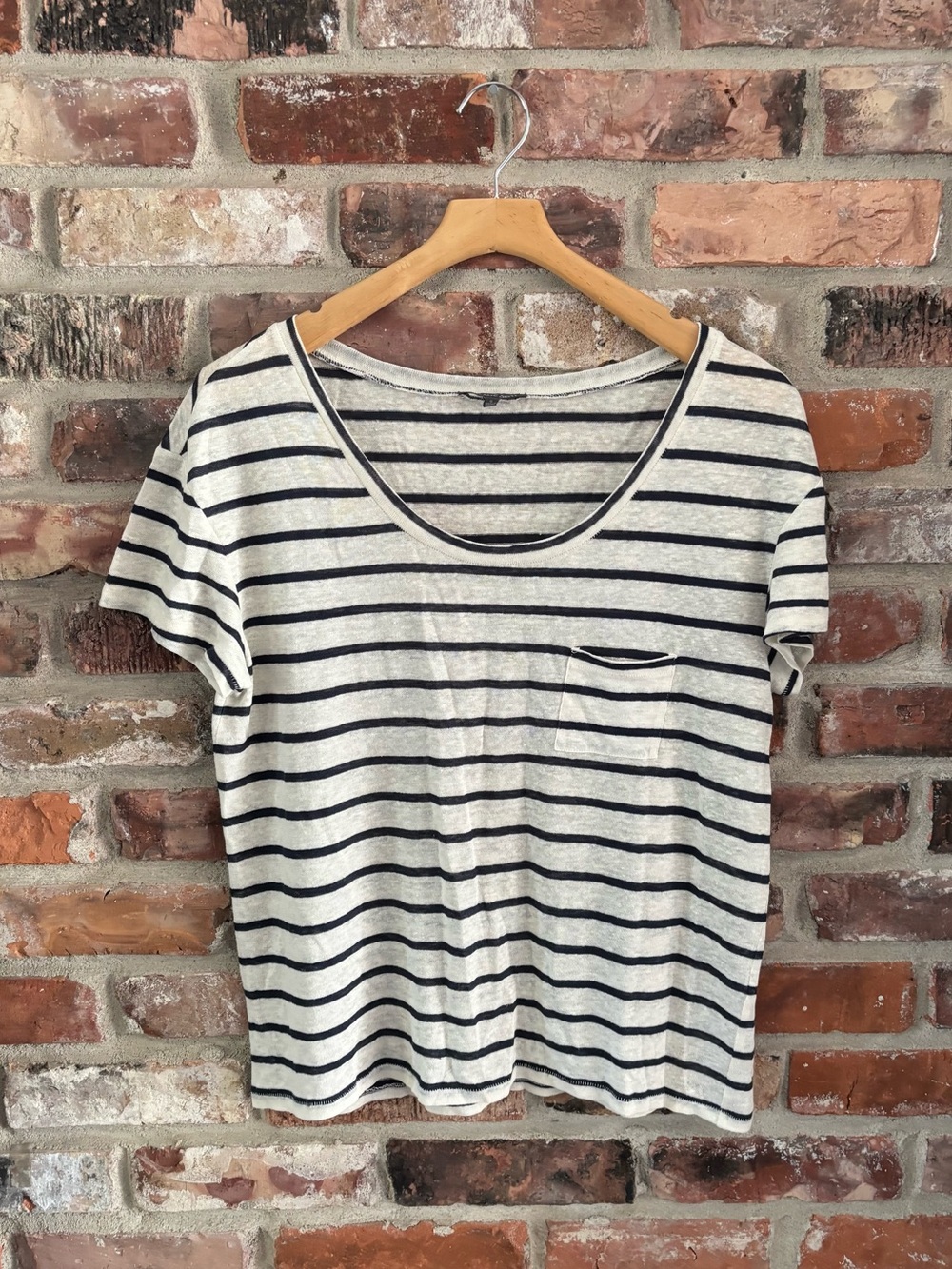 Michael Stars 100% Linen Black White Stripe T-shirt Top, S